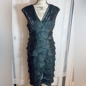 🔥 Cache | Y2K Metallic Gunmetal Layered Ruffled Cocktail Dress